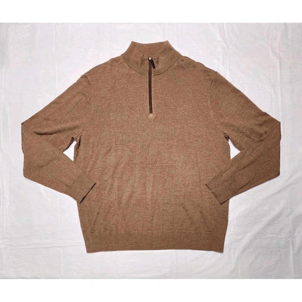 UNTUCKit Sweater Mens Large Brown Merino Wool 1/4 Zip Mock Neck Pullover Knit